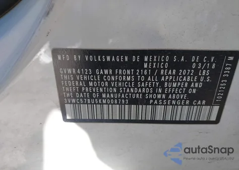 2019 Volkswagen Jetta 1.4T R-Line/1.4T S/1.4T Se from USA, damaged, VIN 3VWC57BU5KM008793